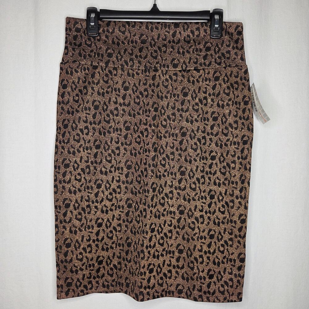 LuLaRoe Elegant Cassie Black Animal Leopard Metallic Pencil Skirt NEW Large